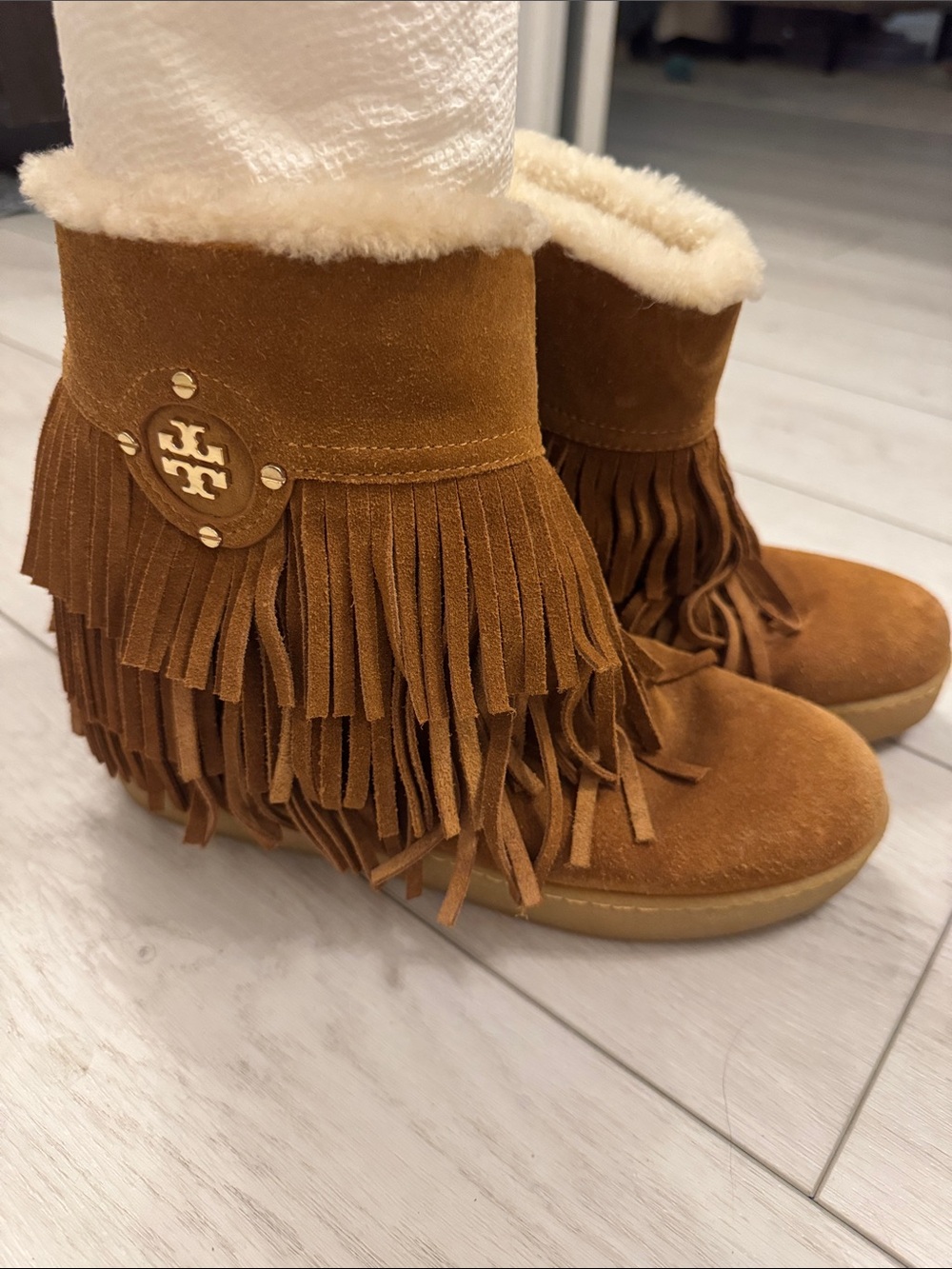 Tory Burch Fringe Suede Bootie in Chestnut